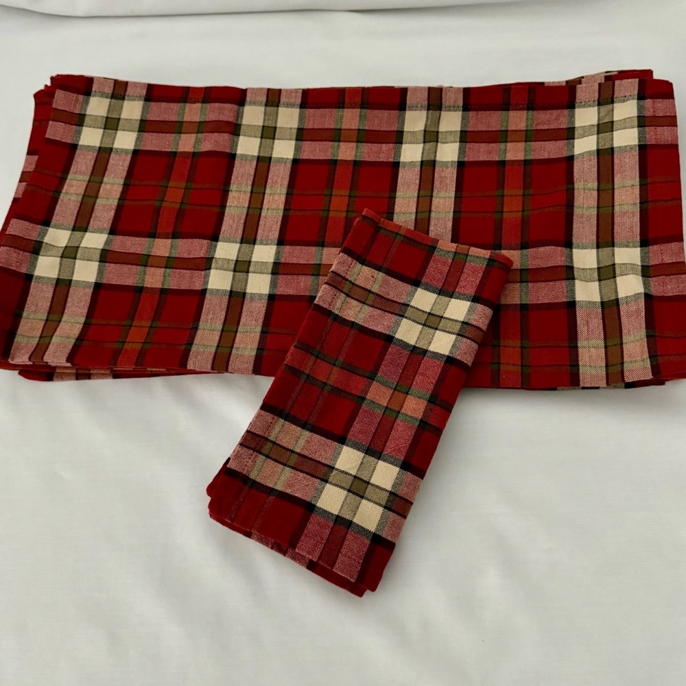 Red Plaid Dinner Napkins 20x20" holiday cloth napkins Set of 12 Square.